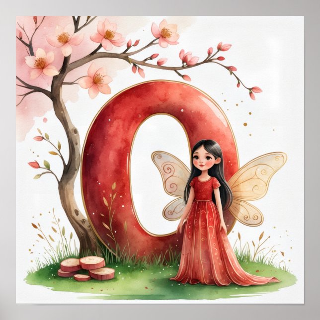 Letter O Cherry Blossom Fairy Art Poster Alphabet (Vorne)