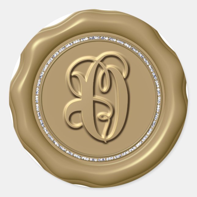 *~* Letter O Diamond Circle GOLD Wax Siegel Sticke Runder Aufkleber (Vorderseite)