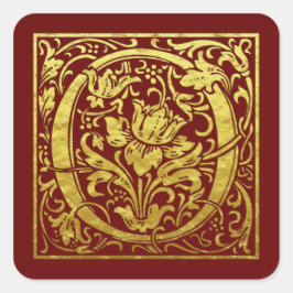 Letter O First Letter Imitats Gold Red Quadratischer Aufkleber