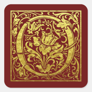 Letter O First Letter Imitats Gold Red Quadratischer Aufkleber