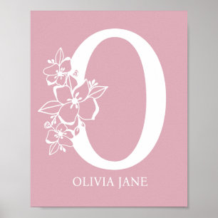 Letter O Floral Monogram Name Kinderzimmer Modern Poster