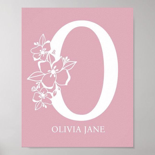Letter O Floral Monogram Name Kinderzimmer Modern Poster (Vorne)