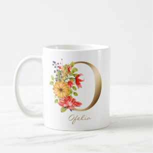 Letter O Gold Monogram Yellow Red Lila Floral Kaffeetasse