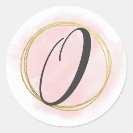 Letter O Monogram Blush Pink Aquarell Gold Chic Runder Aufkleber