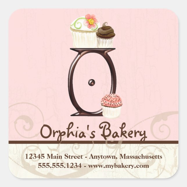Letter O Monogram Cupcake Logo-Aufkleber Quadratischer Aufkleber (Vorderseite)