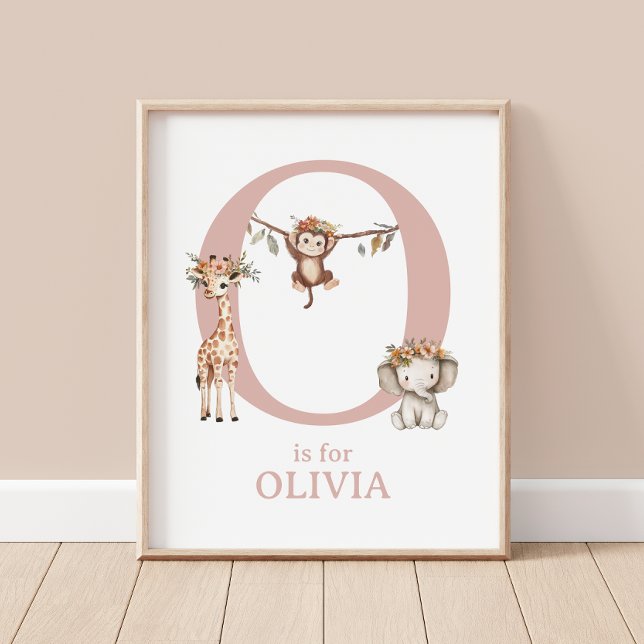Letter O Monogram Floral Safari Animal Baby Wall Poster (Von Creator hochgeladen)