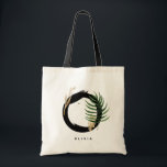 Letter O Monogram | Tropical Leaves Bridesmaid Tragetasche<br><div class="desc">Customizable letter O monogram tote bag featuring watercolor tropical palm leaf,  faux gold foil leaf and black watercolor brush accents. Personalize this tropical monogram tote bag by adding your name or other details. This boho letter O monogram bag will be perfect as a gift. Other letters are available.</div>