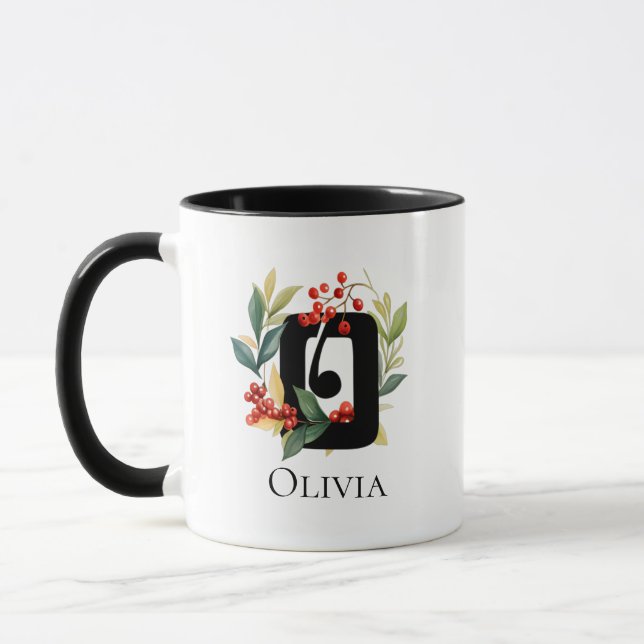 Letter O Monogram Ursprünglicher Berry Wreath Tasse (Links)