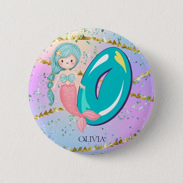 Letter O Monogram Watercolor Niedlich Mermaid Kind Button (Vorderseite)