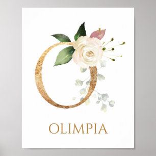 Letter O Monogram white creme Rose Kinderzimmer Po Poster