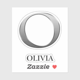 Letter O Two-Tone Silver Gray und Name Aufkleber