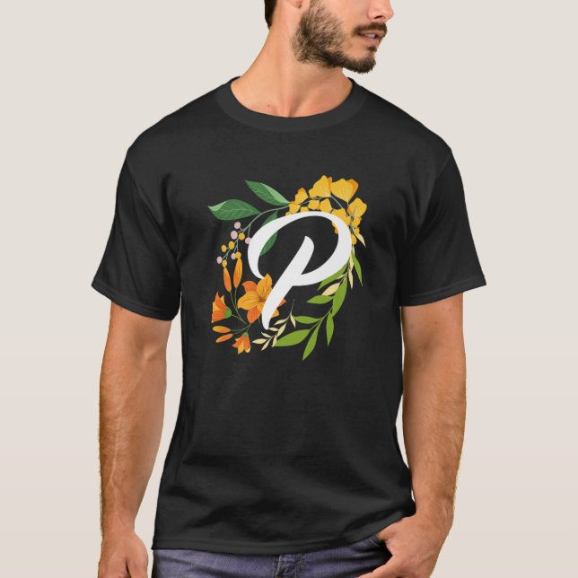 Letter P Capital Alphabet Flowers Monogram Initial T-Shirt (Vorderseite)