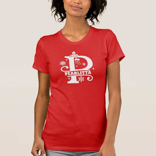 Letter P Christmas Monogram, Anfangsname Rot T-Shirt (Vorderseite)