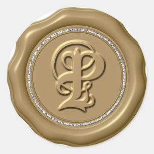 *~* Letter P Diamond Circle GOLD Wax Siegel Sticke Runder Aufkleber
