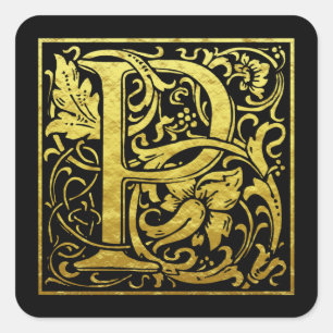 Letter P Erste Buchstaben Imitate Gold Schwarz Quadratischer Aufkleber
