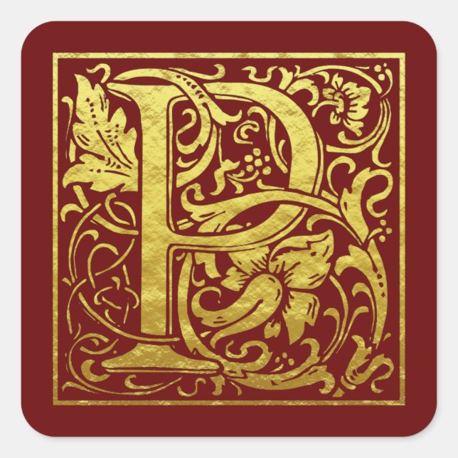 Letter P Erste Imitat Gold Quadratischer Aufkleber (Vorderseite)