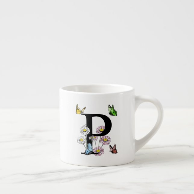 Letter P Floral Butterfly Monogramm Espressotasse (Rechts)