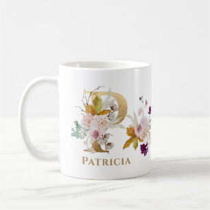 Letter P - Gold Floral Name Schwesterkollege Freun Kaffeetasse