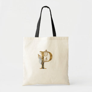 ** Letter p Gold Monogram Anfangs Black Leaves Tragetasche