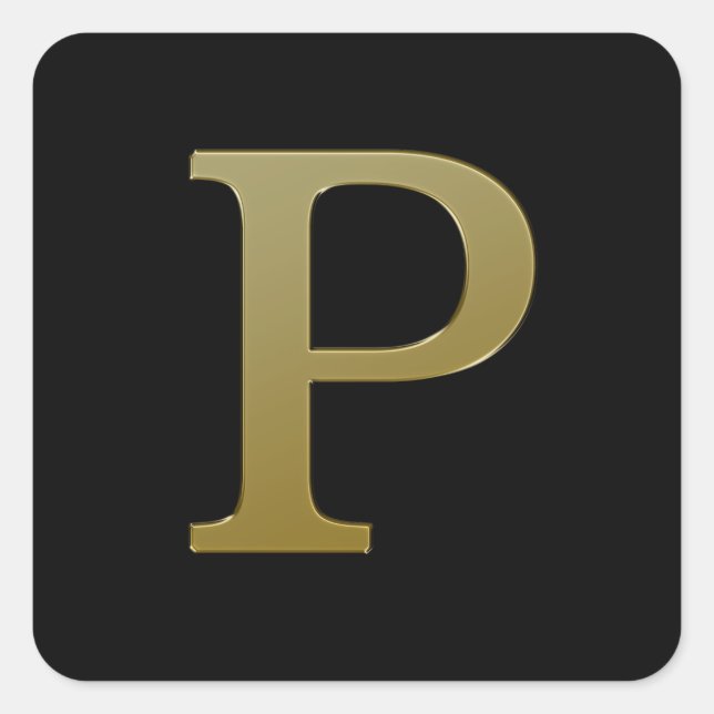 Letter P Gold Square Sticker (Vorderseite)