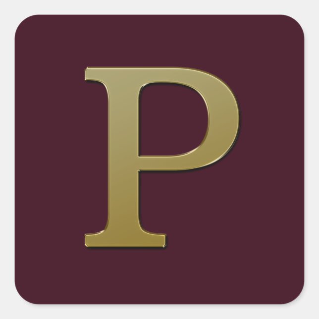 Letter P Gold Square Sticker (Vorderseite)