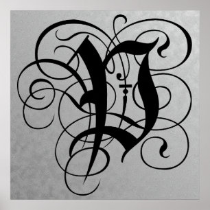 Letter P, Gothic Monogram Black Poster