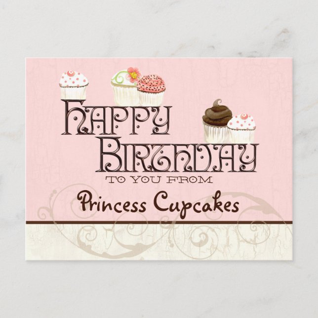 Letter P Happy Birthday Cupcake Business Postcard Postkarte (Vorderseite)
