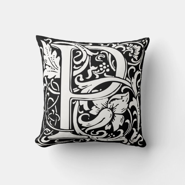 Letter P Mittelalterliche Monogram Art Nouveau Kissen (Vorderseite)