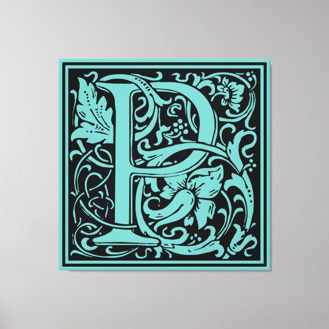 Letter P Mittelalterliche Monogram Art Nouveau Leinwanddruck (Vorderseite)