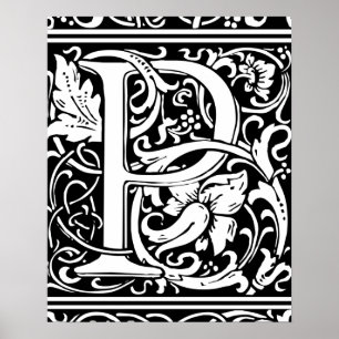 Letter P Mittelalterliche Monogram Art Nouveau Poster