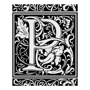 Letter P Mittelalterliche Monogram Art Nouveau Poster