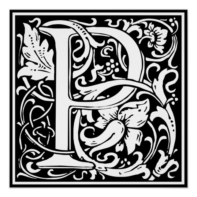 Letter P Mittelalterliche Monogram Art Nouveau Poster (Vorderseite)