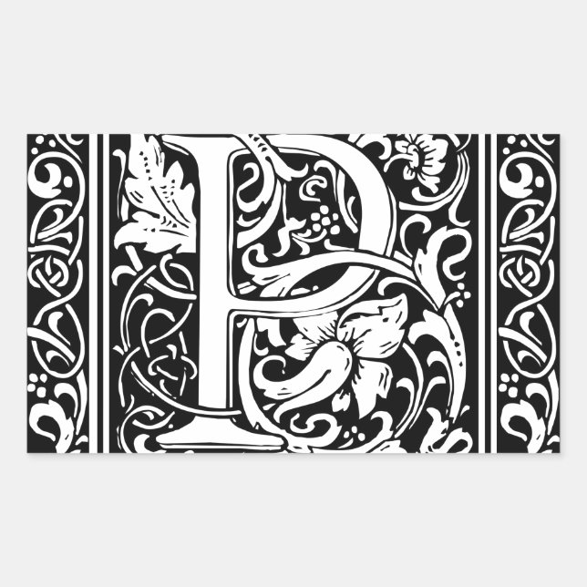 Letter P Mittelalterliche Monogram Art Nouveau Rechteckiger Aufkleber (Vorderseite)