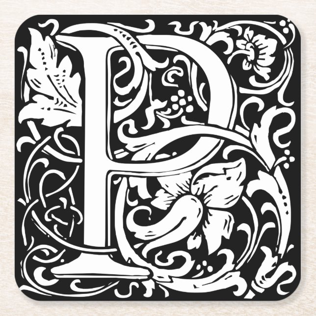 Letter P Mittelalterliche Monogram Art Nouveau Rechteckiger Pappuntersetzer (Vorderseite)