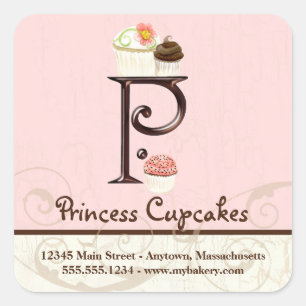 Letter P Monogram Cupcake Logo Box Quadratischer Aufkleber