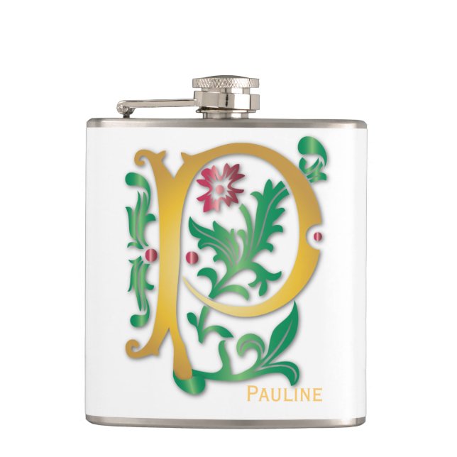 Letter P Monogram-Lilie Flachmann (Vorderseite)