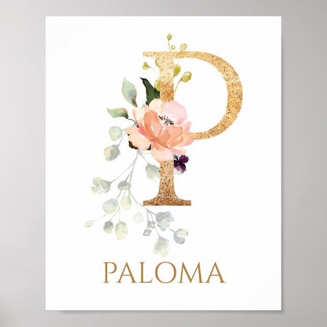 Letter P Monogram Pink Peach Rose Kinderzimmer Pos Poster (Vorne)