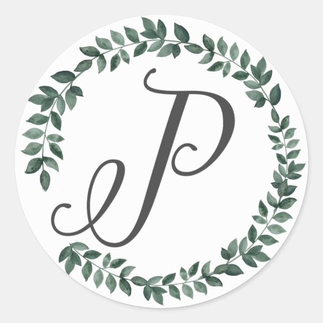Letter P Monogramm Minimalistischer botanischer Le Runder Aufkleber (Vorderseite)
