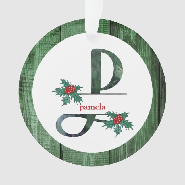 *~* Letter P Rustikales Weihnachtsfest FOTO Holz A Ornament (Vorderseite)