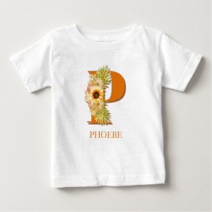 Letter P Sunflower Monogram mit Name Baby T-shirt