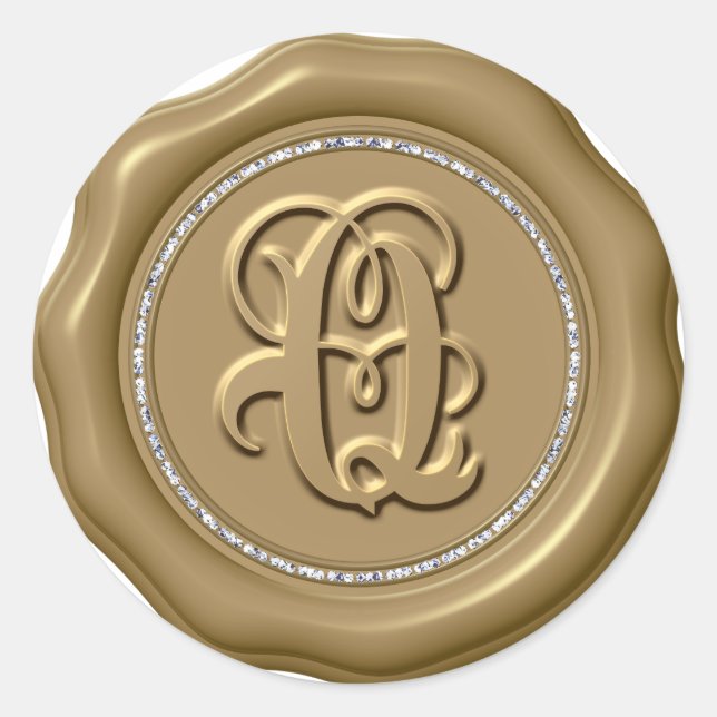 *~* Letter Q Diamond Circle GOLD Wax Siegel Sticke Runder Aufkleber (Vorderseite)