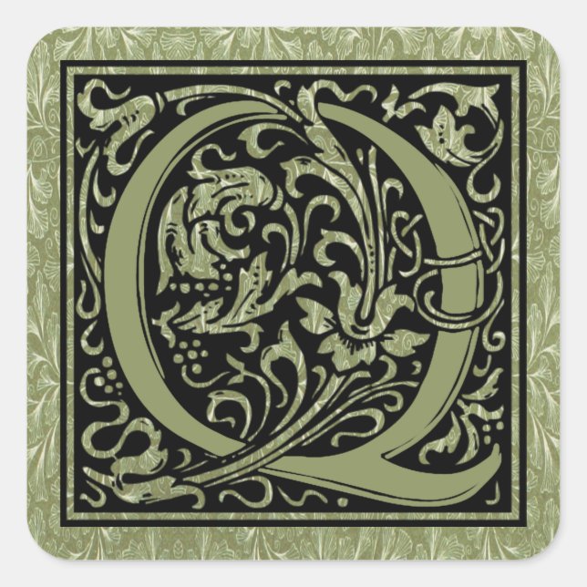 Letter Q First Letter Monogram Quadratischer Aufkleber (Vorderseite)