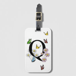 Letter Q Floral Butterfly Monogram Gepäckanhänger