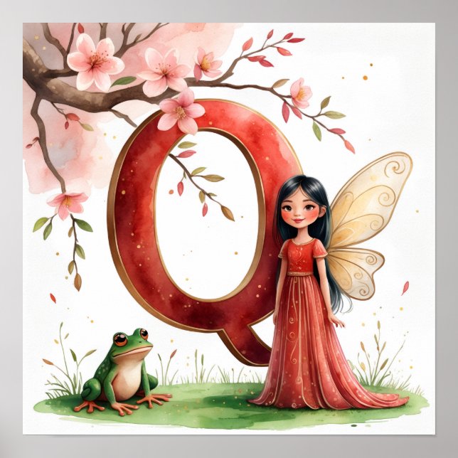Letter Q Frog Fairy Poster - Chinese Alphabet Art (Vorne)