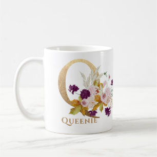 Letter Q - Gold Floral Name Schwesterfreund Kaffeetasse