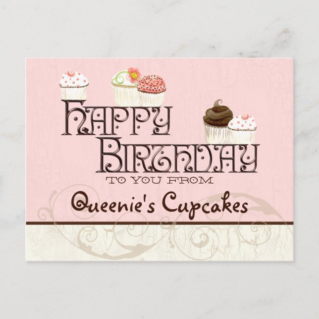 Letter Q Happy Birthday Cupcake Business Postcard Postkarte (Vorderseite)