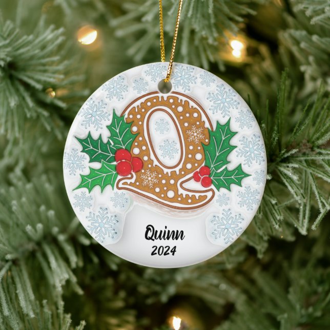 Letter Q Individuelle Name Monogram Christmas Keramik Ornament (Baum)