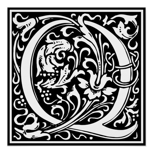 Letter Q Mittelalterliche Monogram Art Nouveau Poster (Vorderseite)