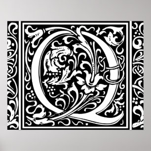 Letter Q Mittelalterliche Monogram Art Nouveau Poster