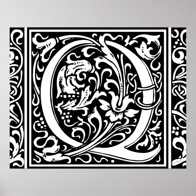 Letter Q Mittelalterliche Monogram Art Nouveau Poster (Vorne)